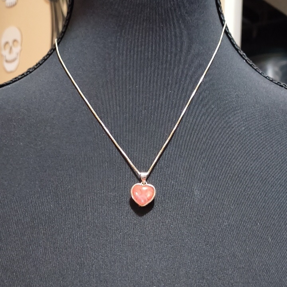 Avon Heart Pendant Necklace - Pink Heart on Silver Chain